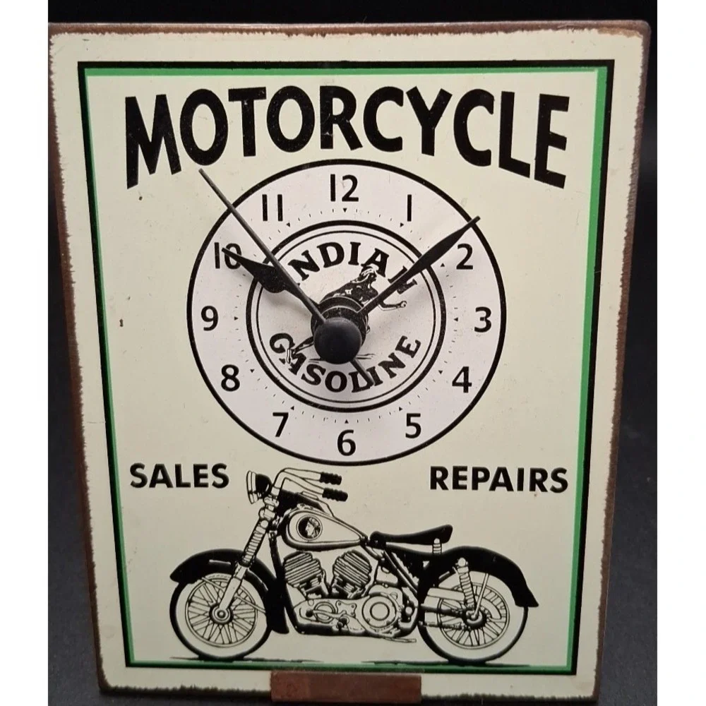 Vintage Motorcycle Sales Repairs Indian Gasoline Table Clock